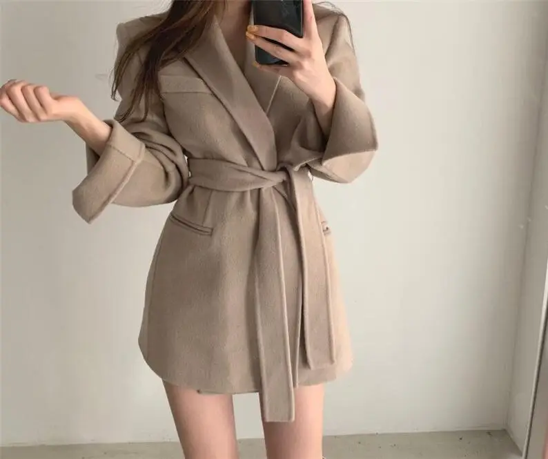

blazer women Autumn Casual Solid Color Long Sleeve Belted Slim Blazer Dress Jacket Suit winter clothes women blazer femme CL776