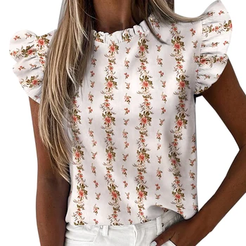 

2020 New Women T-shirts Casual Printed Tops Tee Summer Female T shirt Short Sleeve T shirt For Women Clothing Summer Ruffle tops