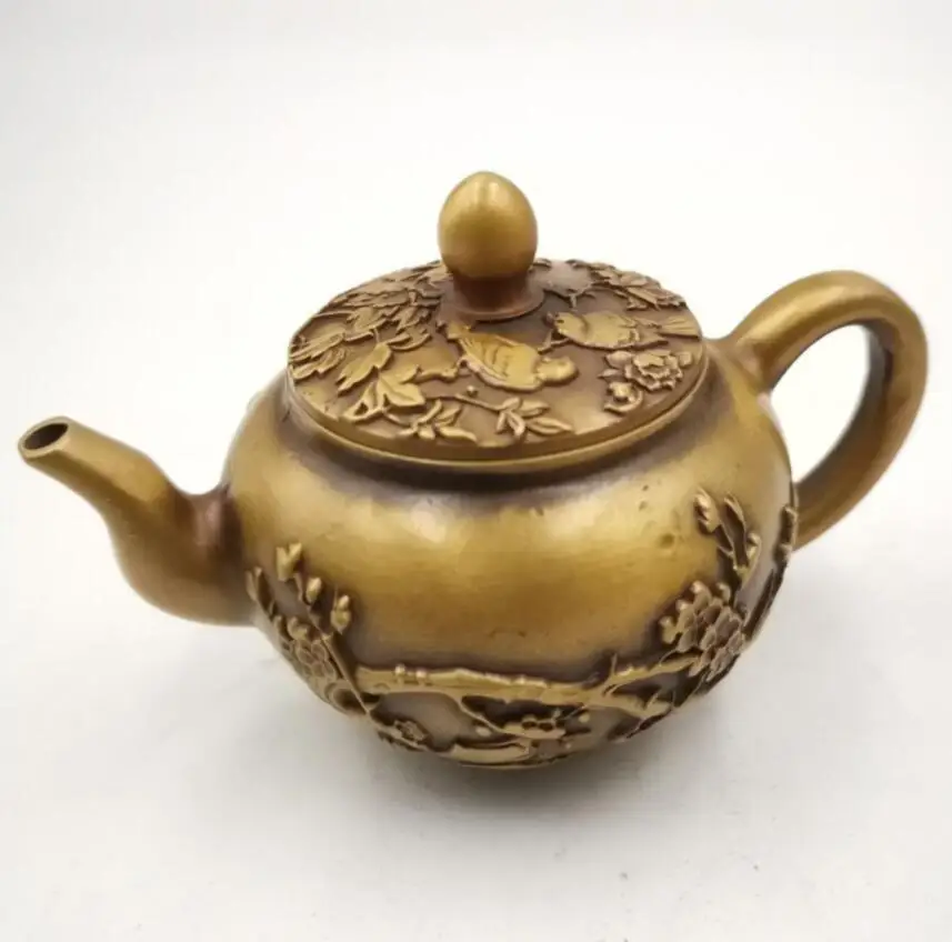 

China brass Plum blossom teapot small crafts statue