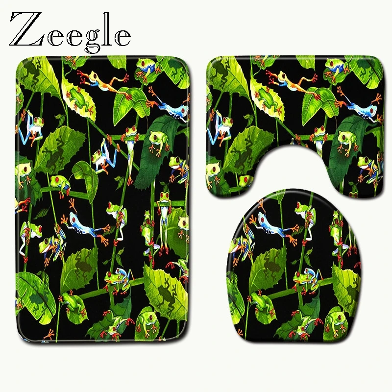 Zeegle Printed Animal Bathroom Mat Set Toilet U Type Rug Pedestal Rug 3PCS Bathroom Mat Set Microfiber Soft Shower Mat Floor Rug