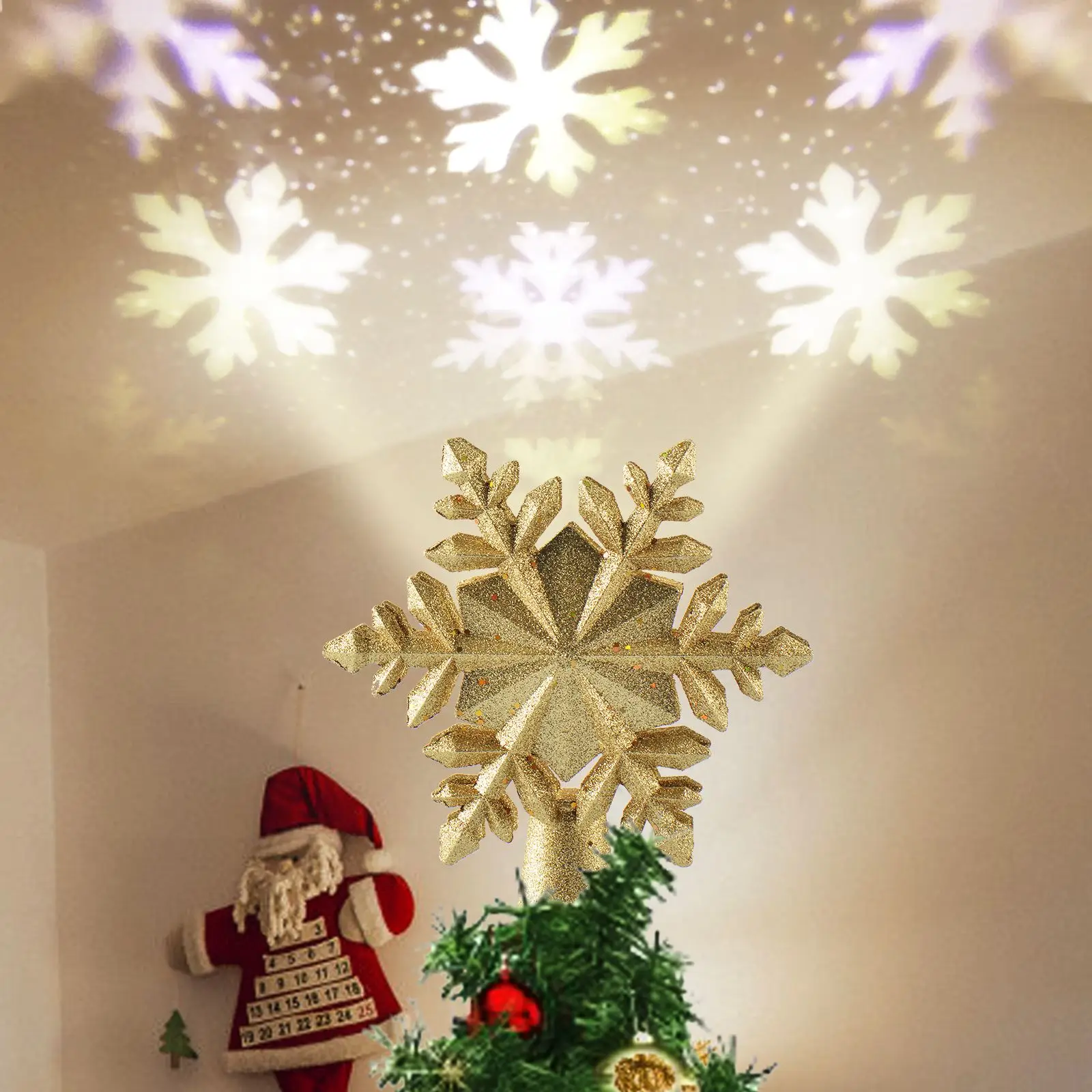 Christmas Tree Topper Lighted Star With LED Rotating Snowflake Projector Light Xmas Decoration For New Year Party Decor | Дом и сад