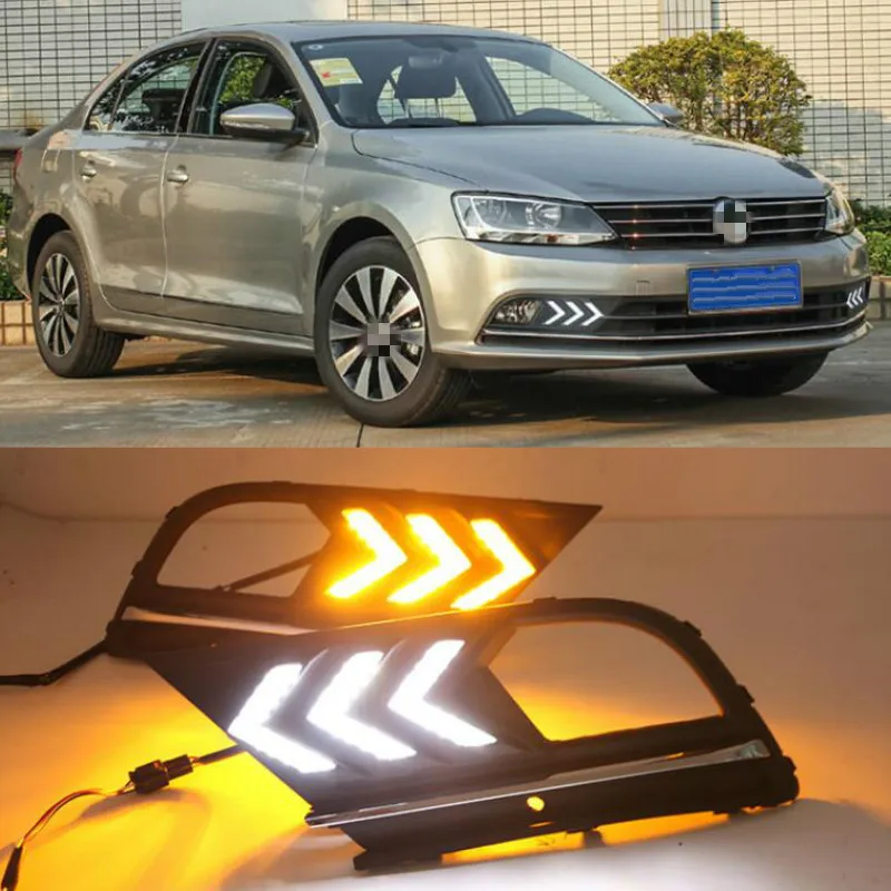 

1 Pair LED Daytime Running Lights DRL and Streamer Turn Signal fog lamp for Volkswagen Jetta MK7 Sagitar 2015-2018