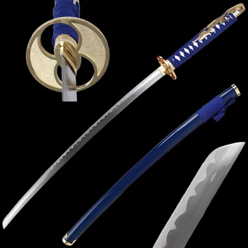 

Free Shipping Tears Moon Anime Bakumatsu Getsuruitou Sword Real Steel Blade With Wooden Blue Scabbard Plating Decorative Prop