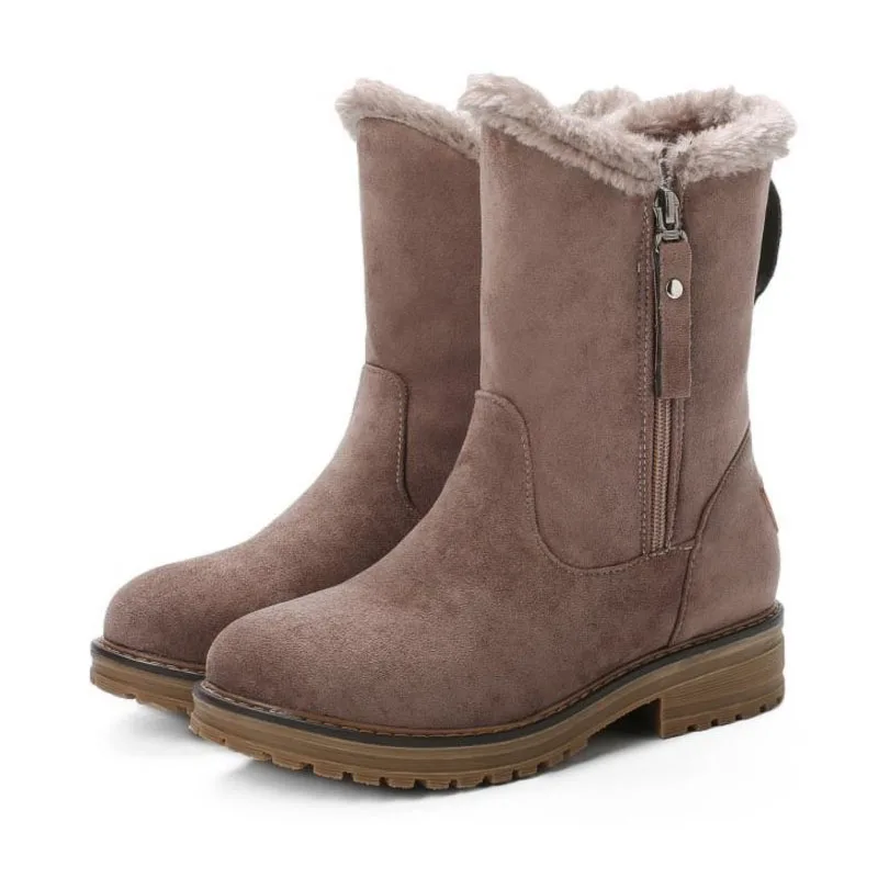 FITWEE Women Zipper Warm Mid Calf Boots Keep Warm Winter Snow Boots Daily Outdoor Flats Daily Shoes Woman Work Size 34-43