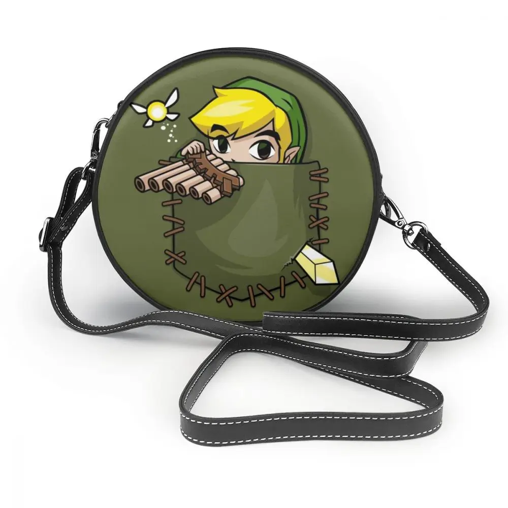 Zelda сумка через плечо с карманом, кожаная сумка-шоппер, мини-Женские сумки с принтом, многофункциональная сумка через плечо, Высококачественная круглая сумка - Цвет: Pocket Link