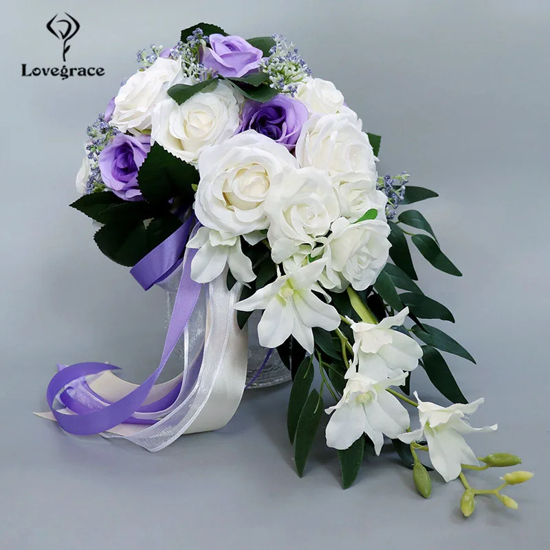 Wedding Bouquets Wedding Flower Decoration Lovegrace Bride Waterfall Wedding Bouquet Bridesmaid Vintage Wedding Rose Flower Marriage Party Supplies Pink Luxurious Bouquet