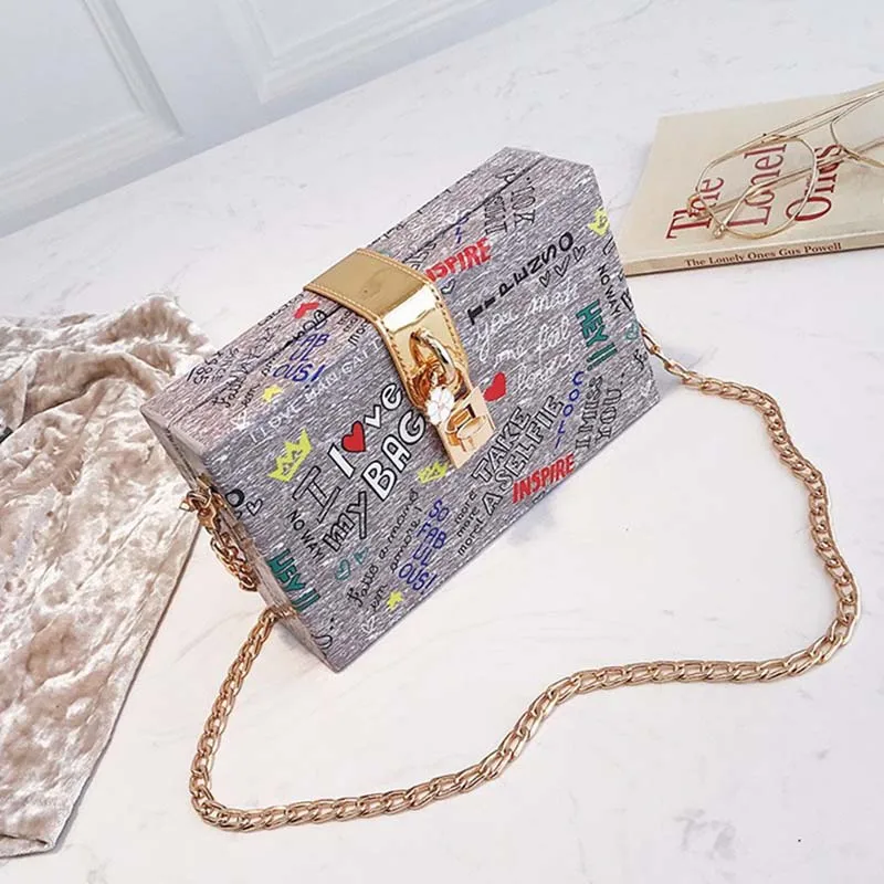 Gray WOBAG/Модная сумка с замком и надписью «граффити», сумка через плечо, Дамский Жесткий Чехол, вместительная сумка-клатч, женские вечерние сумки на плечо - Color: Gray