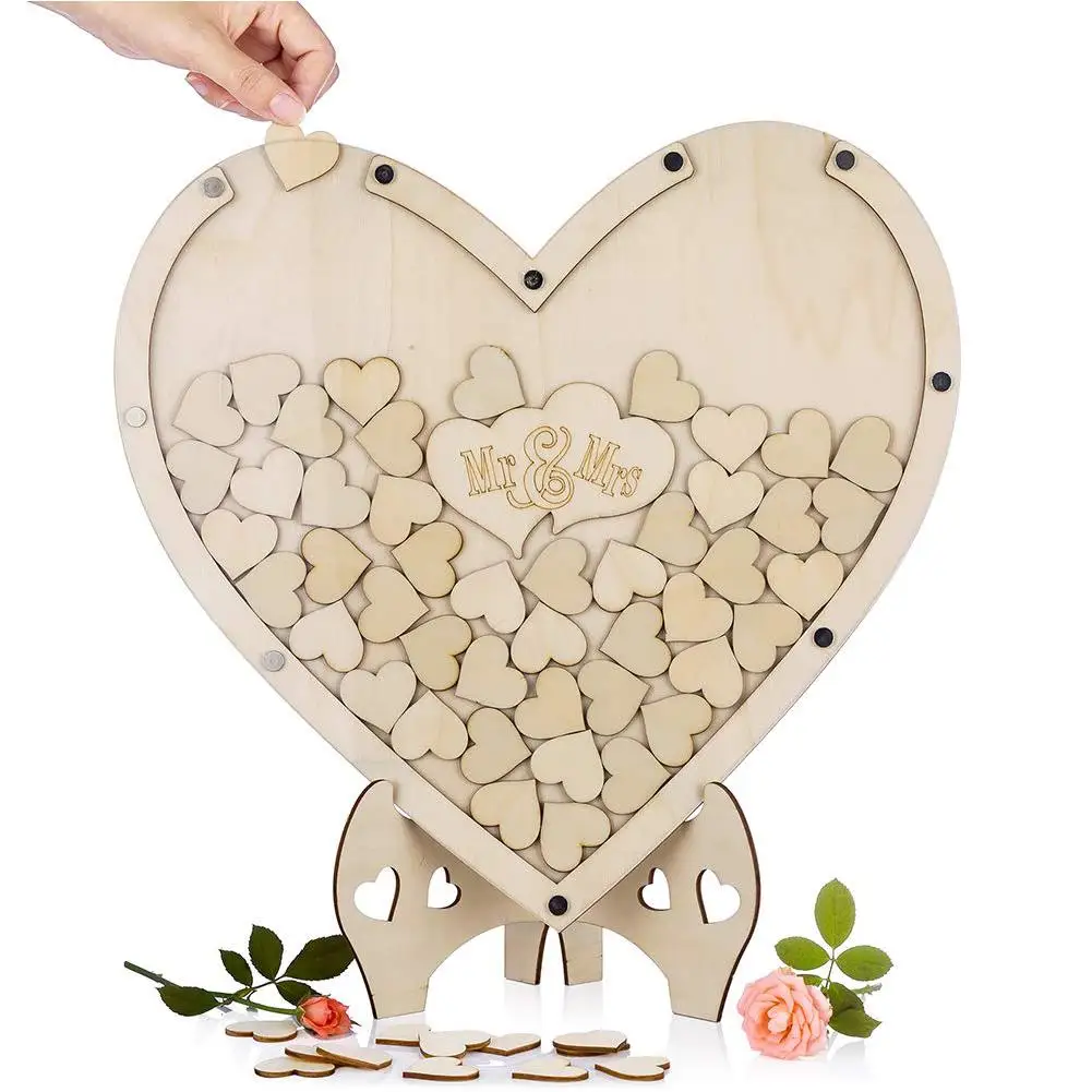 

HiMISS Loving Heart Shape Wooden Tabletop Guest Book Message Pad for Wedding Party