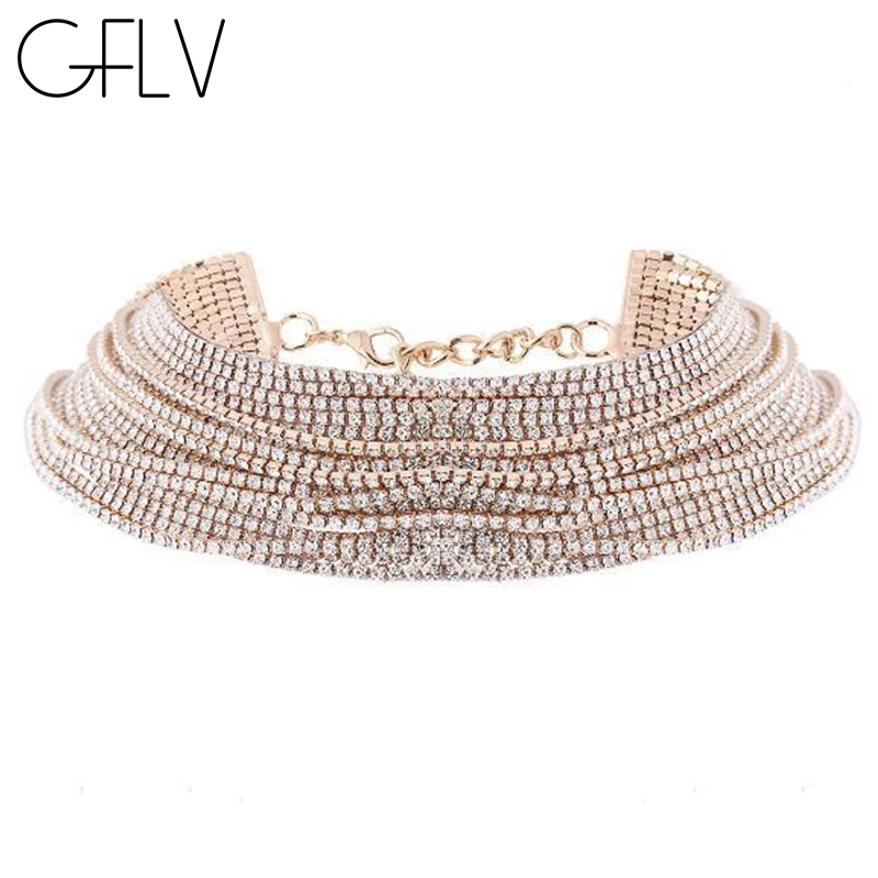 GFLV Колье со стразами ожерелье для женщин Новинка Bijoux Макси эффектное сверкающее ожерелье s Collier модные ювелирные изделия N008