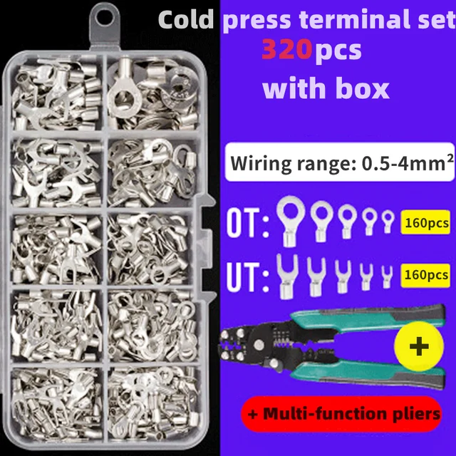 Boxed With Crimping Tool Pliers Cold-Pressed Terminal U-shaped O-shaped Auto Accessories Automotive Cable Accessories Cable Lug Cable Splice Connectors Electronics Others Power Quick Disconnect Spare Parts Tools cb5feb1b7314637725a2e7: 320pcs|320pcs pliers