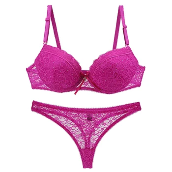 

2020 Lace Drill Bra Set Womens Plus Size Push Up Bras Panty Underwear Female Thong Sets 34 36 38 40 42 BC Cup Lingerie