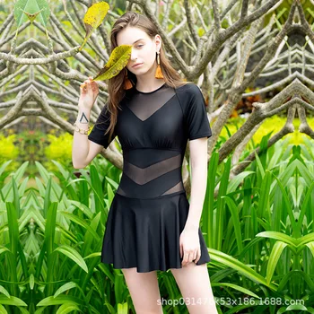 

One-Piece Skirt Swimsuit Large Size Hot Spring bathing suit fashion summer women beach cover up dress hollow out solid color