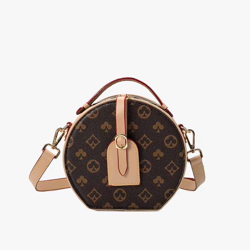 

New Designers Round Leather Handbag Totes Women Messenger Bags PU Crossbody Bag Vintage Floral Ladies Shoulder Bag Black Wallet