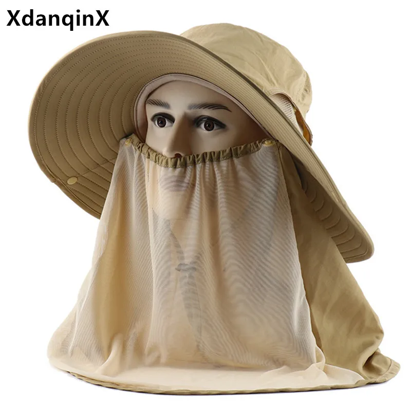 

Summer Anti-mosquito Sunscreen Bucket Hats For Men Women Mesh Breathable Beach Hat Detachable Shawl Protective Cap Fishing Caps