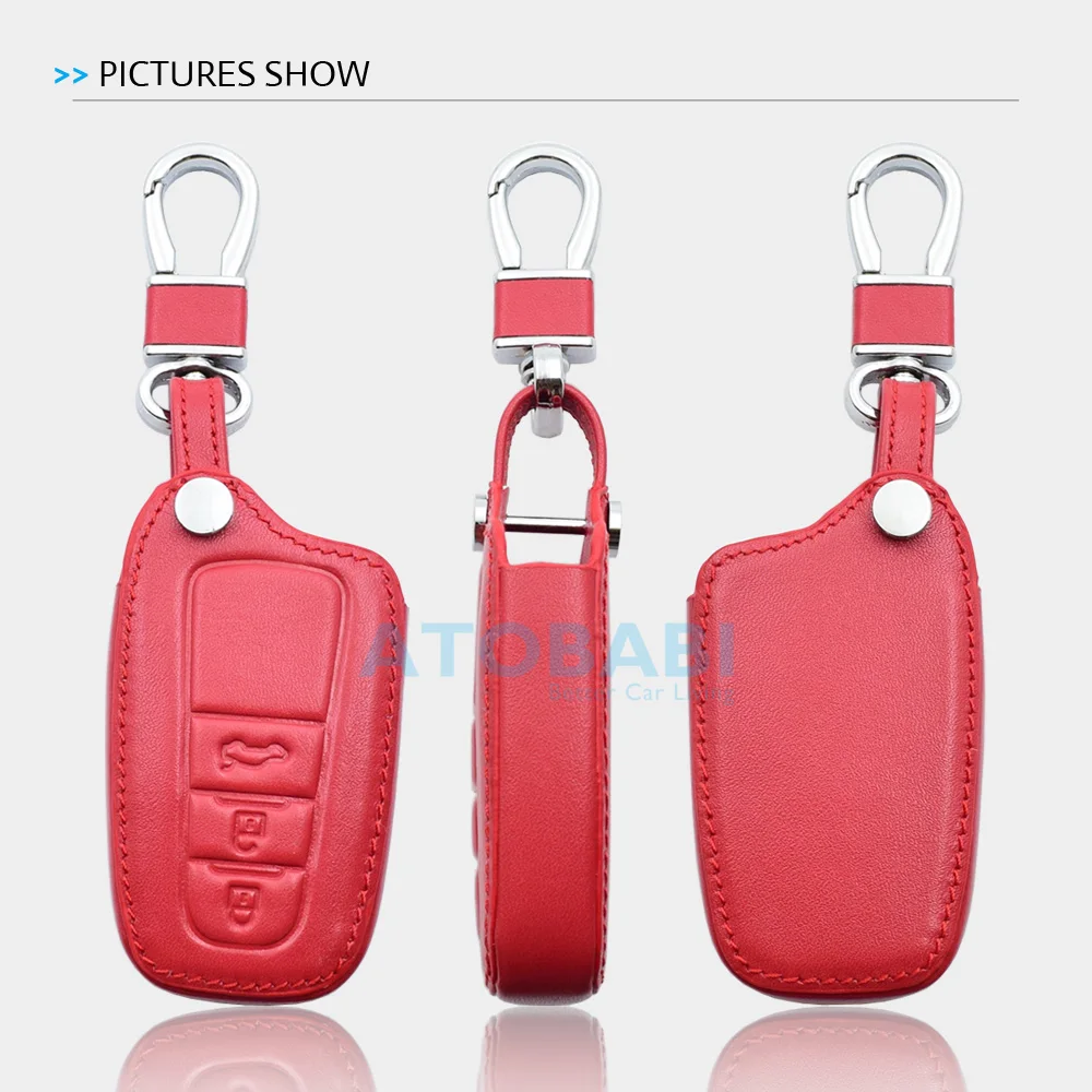 Кожаный чехол для ключей автомобиля для Toyota CHR Camry Prius Prado Aygo RAV4 3 кнопки без ключа дистанционного управления умный ключ защитный чехол красный