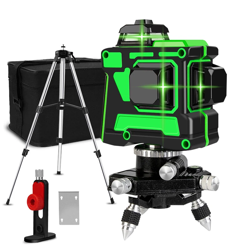 Самонивелирующийся зеленый лазерный уровень 12 линий с кронштейном и литиевой