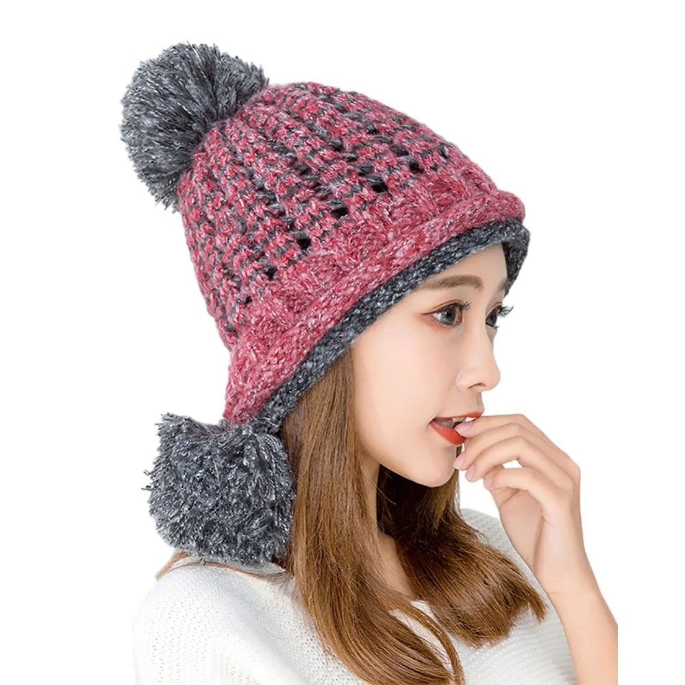 Outdoor Beanies Cap Thick Thermal Knitted Hat Headwear Snowboarding Skiing Apparel Accessories For Women