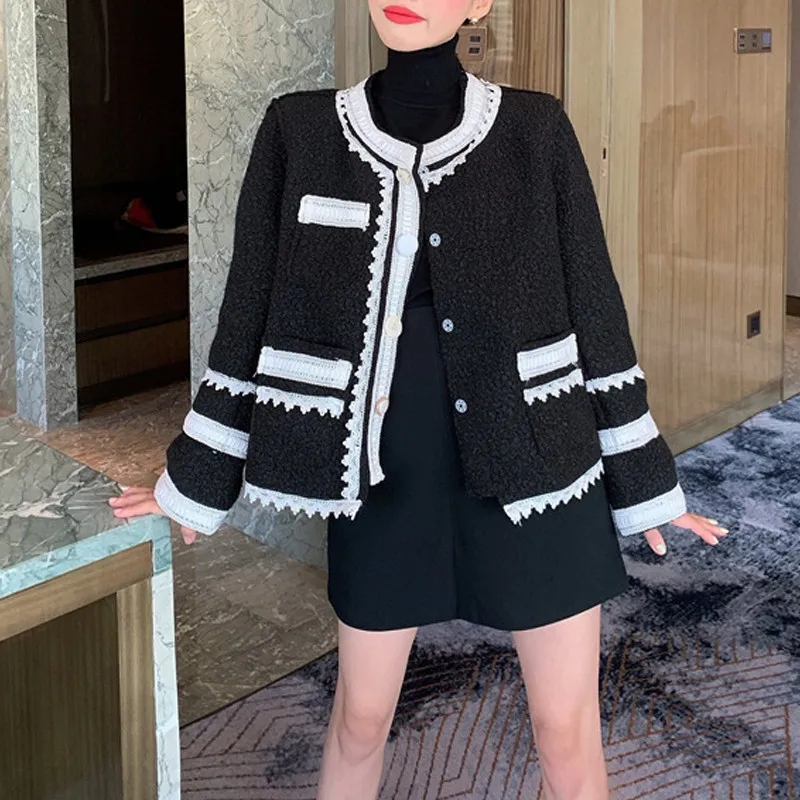 Black Women Coat RICININA, Женская куртка, повседневное пальто для женщин,, пуговицы, оборки, Ретро стиль, женские пальто и куртки, весенняя одежда оверсайз, топы - Цвет: Black Women Coat