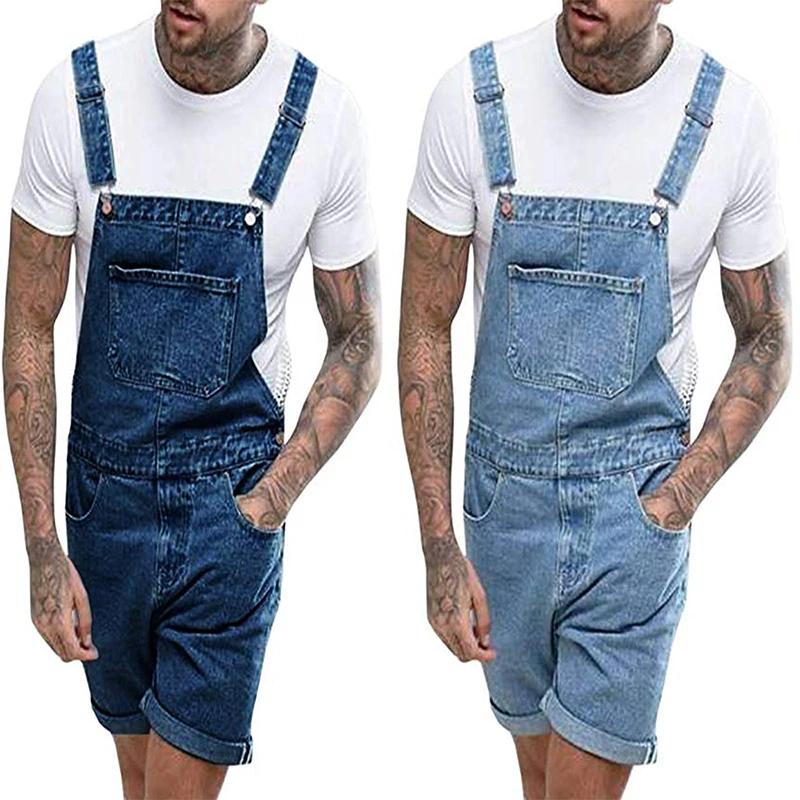 summerJumpsuits men Solid color Casual Denim shorts Streetwear Jeans Overalls Brand Jumpsuit man | Мужская одежда