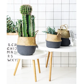 

Foldable Hanging Rattan Flower Basket Handmade Seagrass Wicker Flower Pot Planter Vase Container Home Storage Garden Supplies