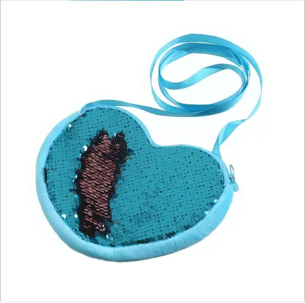 Дропшиппинг, Модный милый детский кошелек в форме сердца с блестками, сверкающая сумка-мессенджер, сумка через плечо, сумочка для монет - Цвет: Небесно-голубой