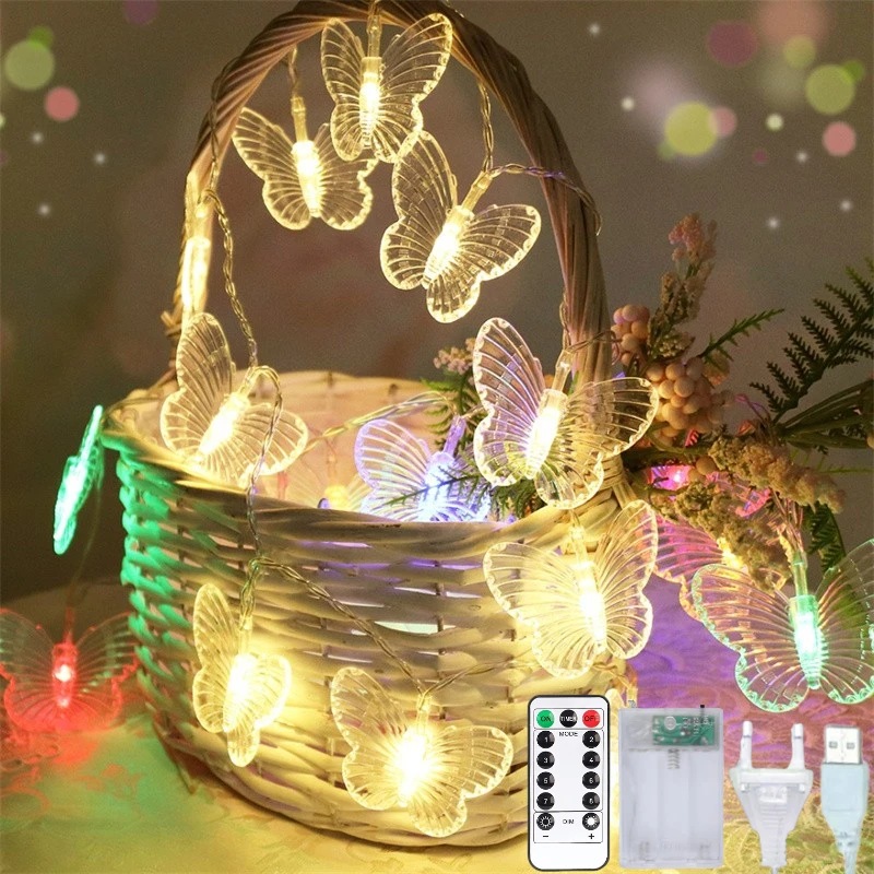 Led Fairy Butterfly Light String Christmas Garland Lamp Chain Living Room Wedding New Year Party Home Garden Decoration Outdoor home depot outdoor string lights