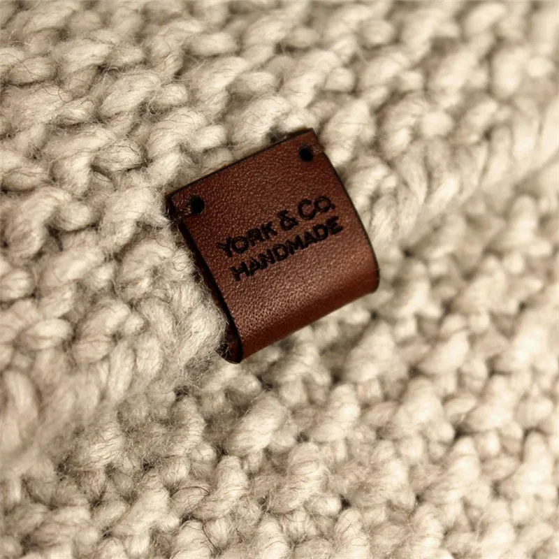 Custom Leather Labels, Personalized Logo Labels Tags, Leather Tags for Knitting - CENTER FOLD in Dark brown