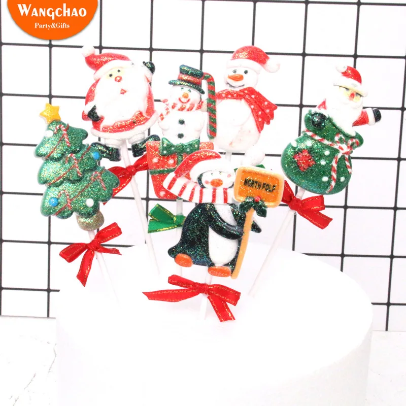 

Merry Christmas Cake Decoration Xmas Theme Santa Snowman Penguin Cupcake Topper Festival Party Supplies Kids Favors