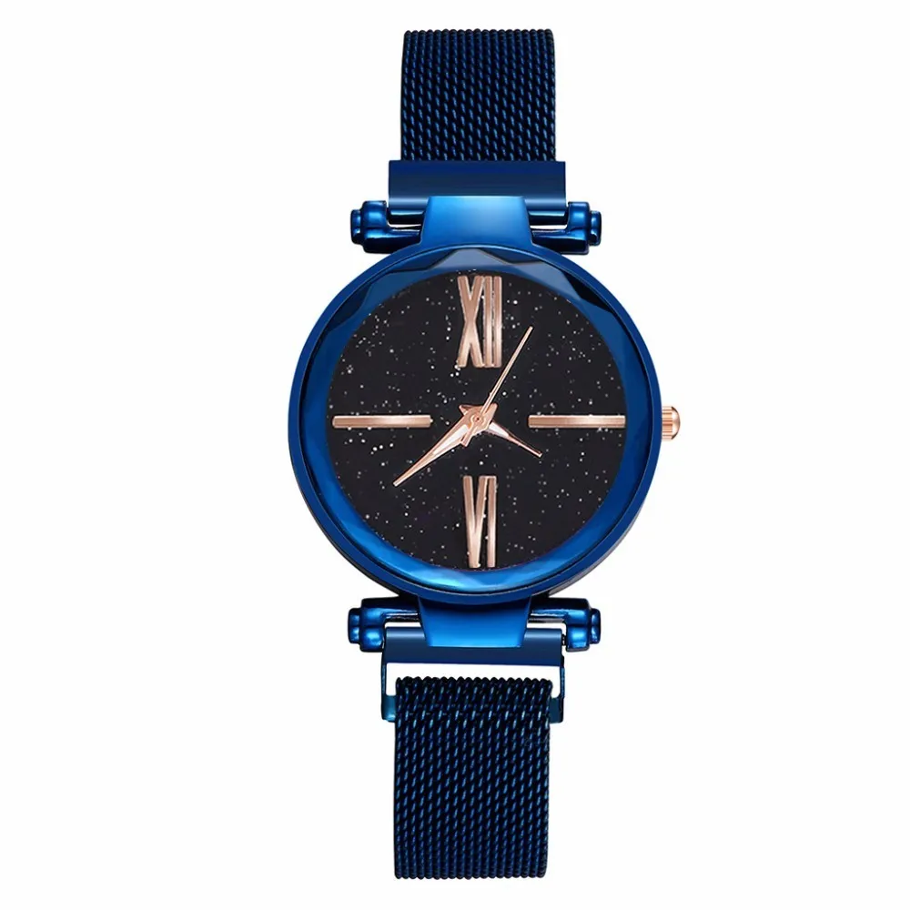 Женские часы Montre Femme сетчатые магнитные звездное небо часы роскошные женские часы римский циферблат кварцевые наручные часы Relogio Feminino - Цвет: Синий