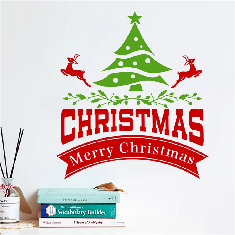 

merry christmas tree wall decals kids rooms shop window home decor new year wall stickers vinyl mural art wallpaper