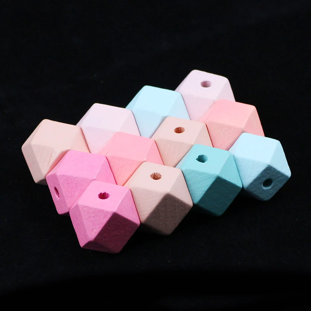 YHBZRET9pcsWoodenBeadsGeometricFacetedHandmadeMixedColorful