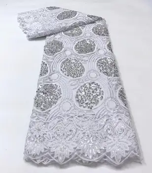 

White Sequined Lace Fabric 2020 High Quality Lace French Mesh Fabric Nigerian Lace Fabric With Sequins 5yards