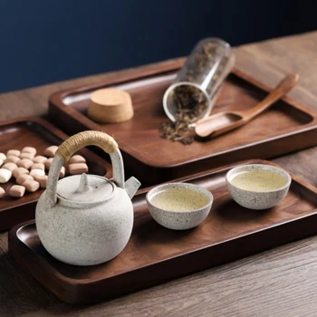 

Black Walnut Wooden Tableware Round Cake Tray Dessert Serving Tray Kitchen Utensils Square Stitching