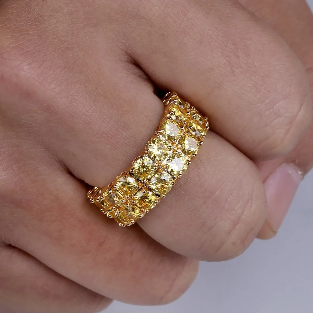 

New Design, Gold Color Plated Ring, Micro Paved Double Row 3A Big Zircon, Hip Hop Finger Ring for Men and Women