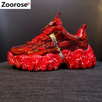 

Zoorose Women Shoes Dad Chunky Sneakers Women Comfortable Glossy Thick Sole Ladies Platform Wave Bottom Female Tenis Feminino