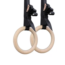 Wood Hanging Pull Ups Gymnastics Rings Set Buckle Straps Exercise Gym Fitness Muscle Body Building Adjustable Indoor Home