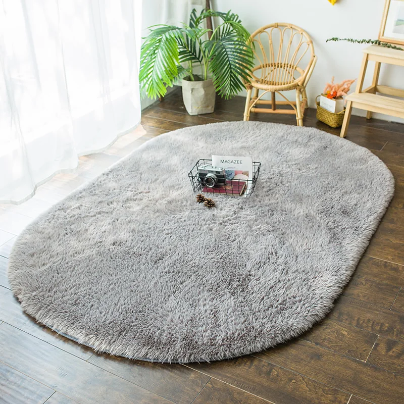 

Plush Fluffy Oval Carpet Solid Color Soft Carpets For Bedroom Living Room Modern Bedside Floor Mats Girl Cloakroom Window Carpet