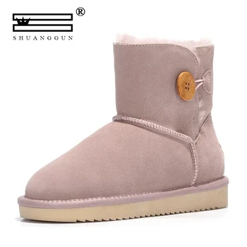 

SHUANGGUN 2019 Australia Women Snow Boots 100% Genuine Cowhide Leather Ankle Boots Warm Winter Boots Womans shoes large size