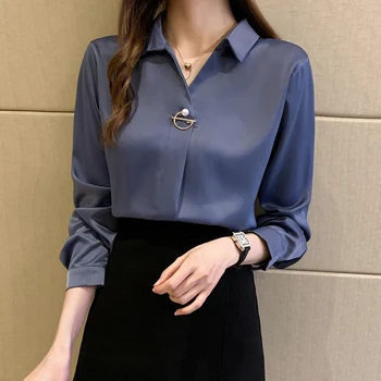 

COIGARSAM Office Lady Full Sleeve blouse women New Spring V-Neck blusas womens tops and blouses White Blue Apricot 5106