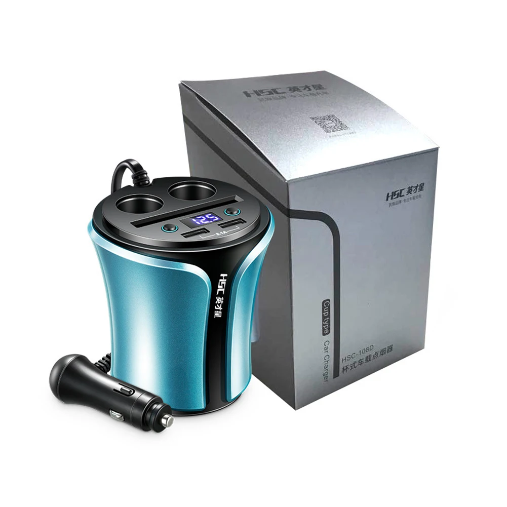 

Cup Car Charger With Double 3.1A USB Two Cigarette Lighter Slot Car Cigarette Light Charging Charger With Voltage LED Display