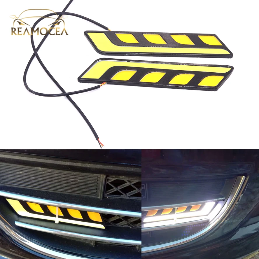 

Reamocea 2x Universal Daytime Running Light Car COB DRL Super Bright LED Strip Light External Lights Auto Waterproof Car Styling