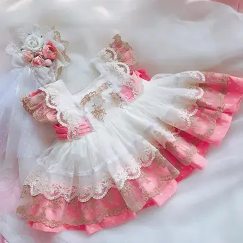 

Summer New Spanish Lolita princess dress baby girl clothes lace stitching dress for girl Sleeveless vintage dress vestidos Y2731