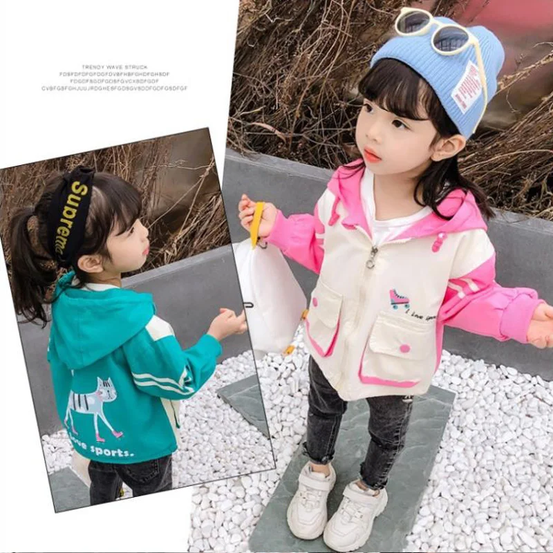 The New Lovely Children Windbreaker Female Baby Autumn Outfit Child Kitten Hooded Jacket in Children's Clothes