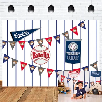 

Newborn Children Birthday Portrait Backdrop for Photo Studio Batter up Baseball Themed Photographic Background Stripes Bunting