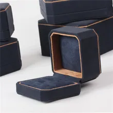 Новые модные стильные синие упаковочные коробки для ювелирных изделий из искусственной кожи