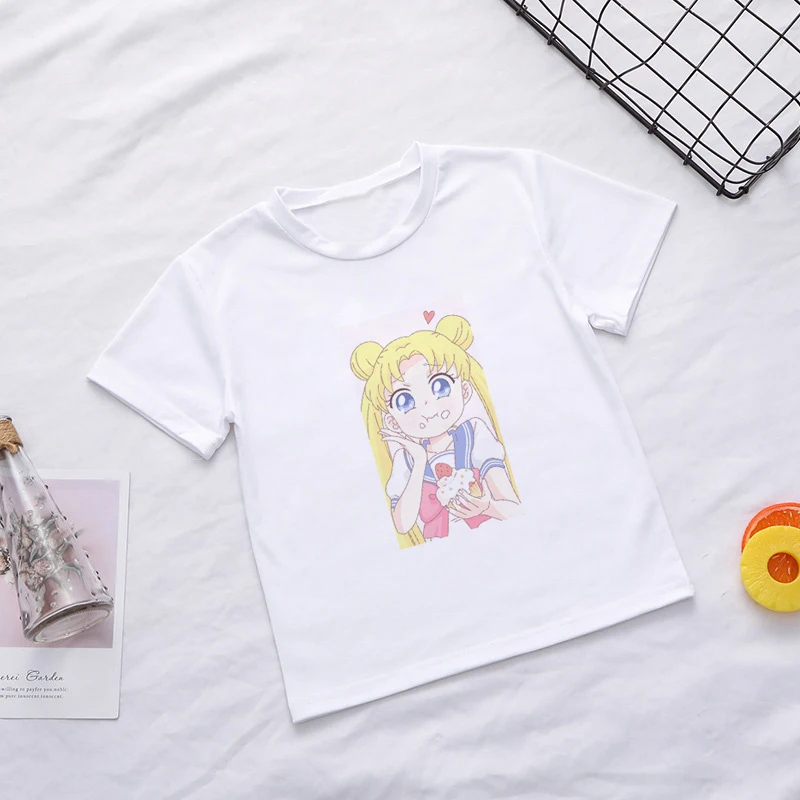Детская футболка с забавным принтом в стиле аниме Сейлор Мун Новая летняя футболка Модные топы для девочек, Harajuku, футболка для мальчиков белая одежда - Цвет: 2246
