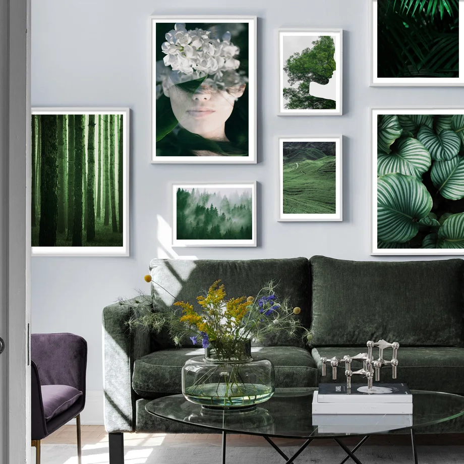 

Monstera Fog Forest Abstract Girl Flower Wall Art Canvas Painting Nordic Posters And Prints Wall Pictures For Living Room Decor