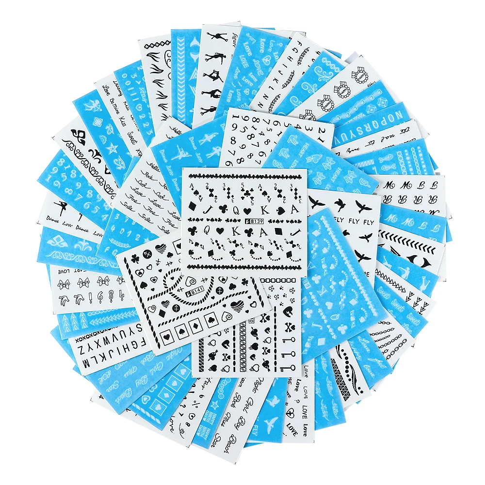 48 шт смешанные буквы сердце черный слайдер наклейки для ногтей набор покер балет переводные наклейки для воды Маникюр украшения обертывания SAB121-144