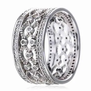 

Authentic 925 Sterling Silver Ring Openwork Woven Entangled With Crystal Rings For Women Wedding Party Gift Fine Jewelry