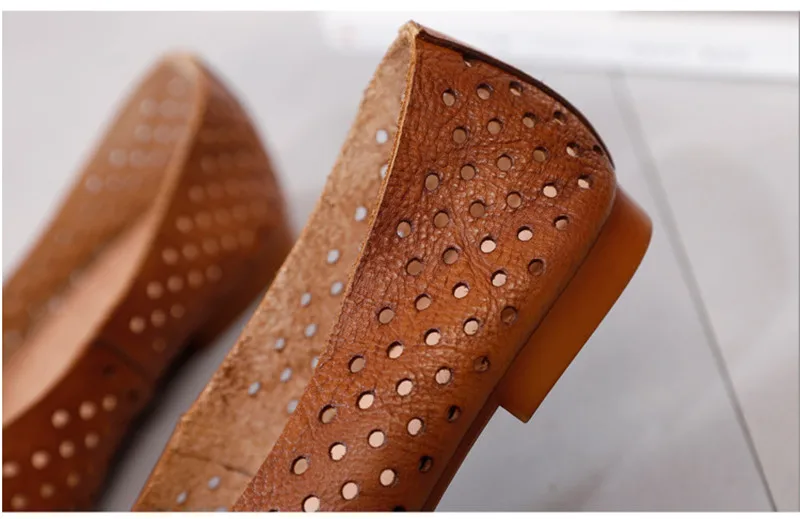 2020 Summer New Pointed Toe Women Flats Professional Casual Loafers Shoes Female Genuine Leather Hole Simple Flats Shoes Woman (10)